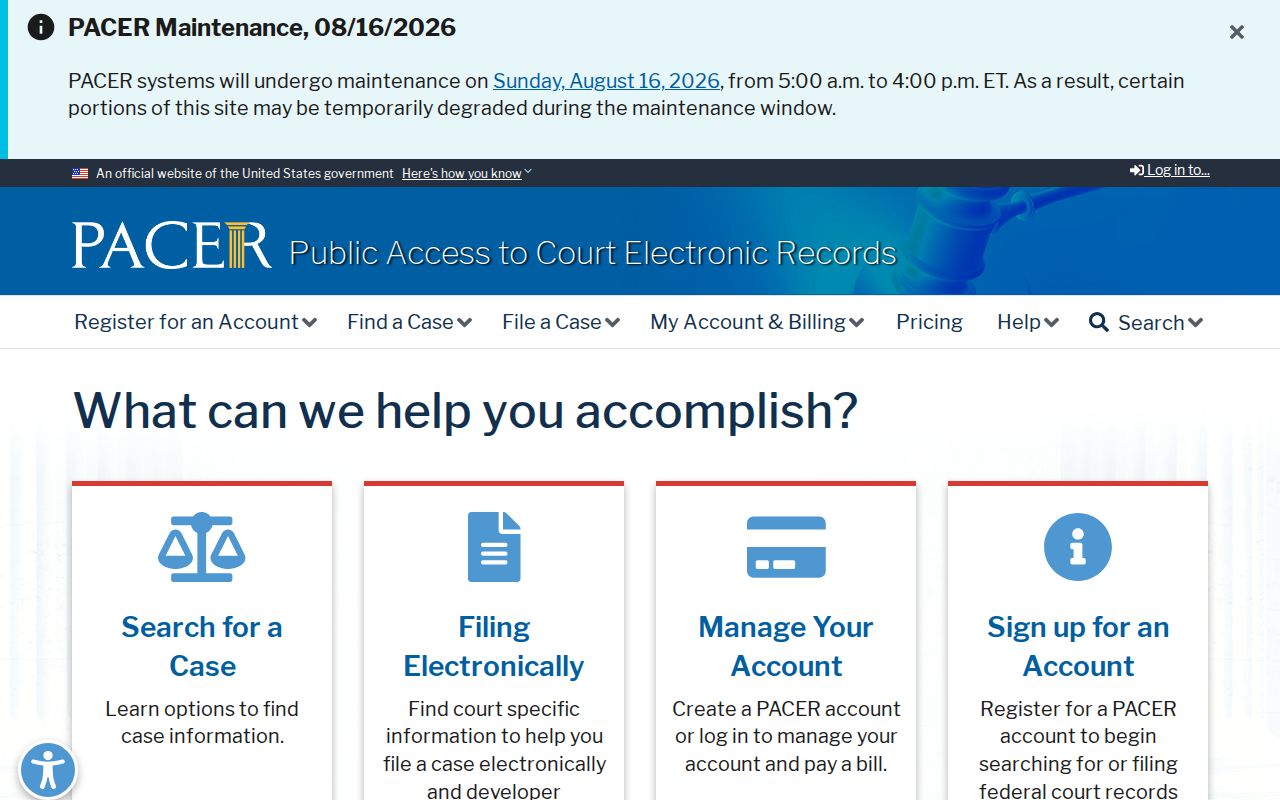 Federal criminal court case access for Summers County through PACER
