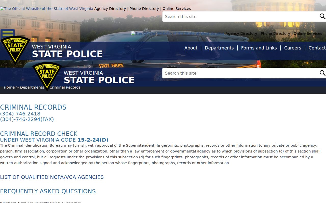 West Virginia State Police instructions for a Summers County criminal history