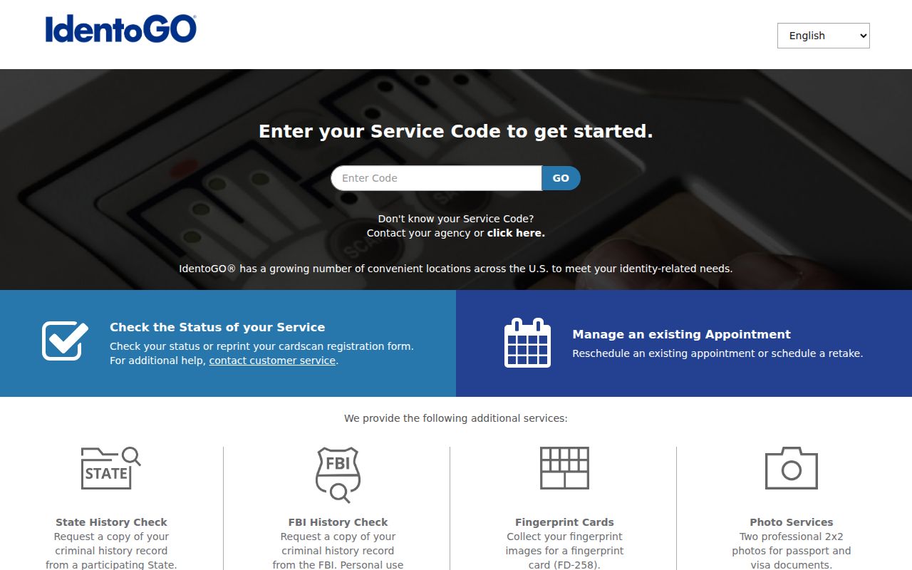 IdentoGO fingerprint enrollment for a Summers County criminal history check