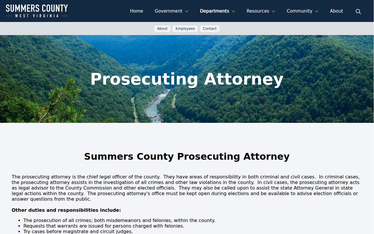 Summers County prosecutor information for criminal history cases